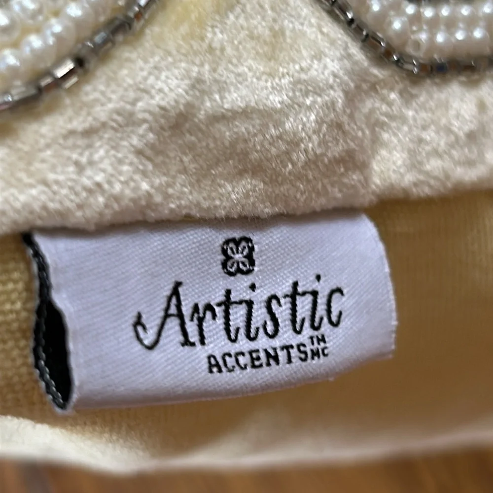 Artistic Accents 14”x24” accent pillow with silver beads and white pearl beads.